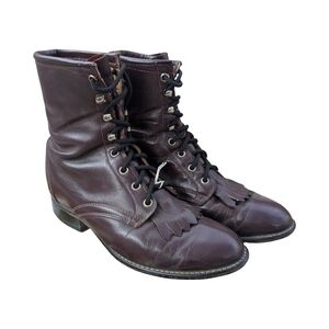 Vintage Laredo Burgundy Leather Lace-Up Boots w/ Kiltie Fringe | Size 8